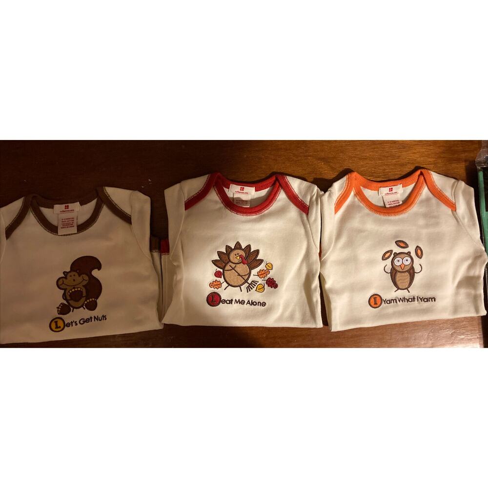 NEW Thanksgiving Baby One Piece. Red Envelope. 3-6 Months. Set Of 3. Cute!!